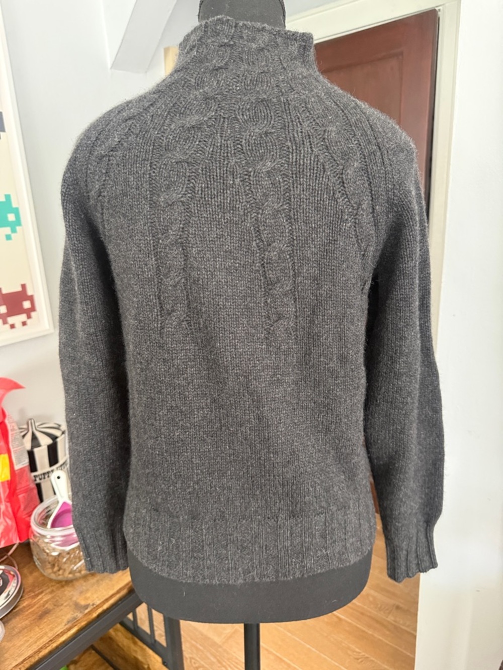 Classic Charcoal Cable Turtleneck Sweater - Women - Picture 5 of 7